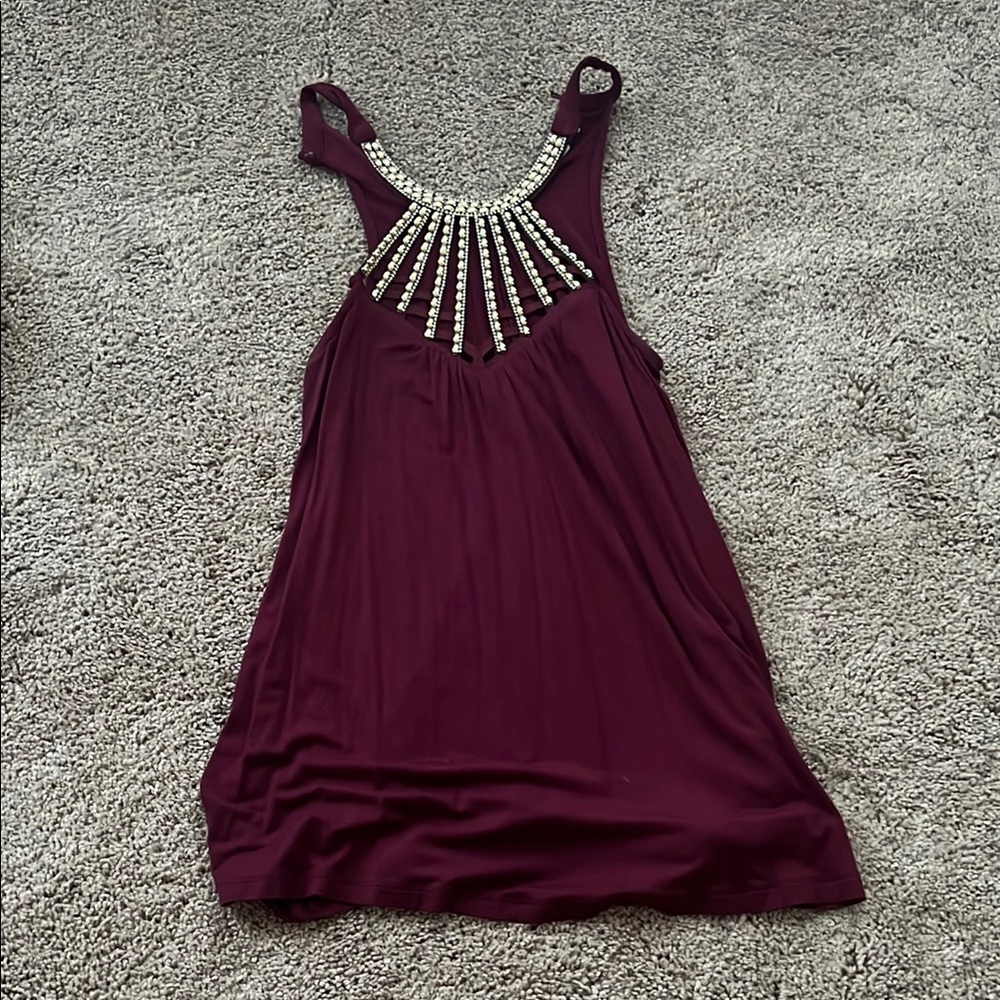 Burgundy Dress with Silver Embellishments